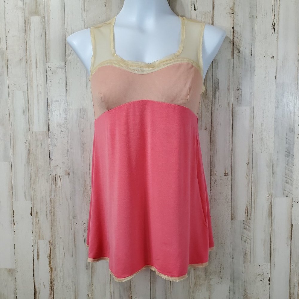 5/$25 Pinkeilon Womens Top S Pink Cream Cami Ribbon Trim H11